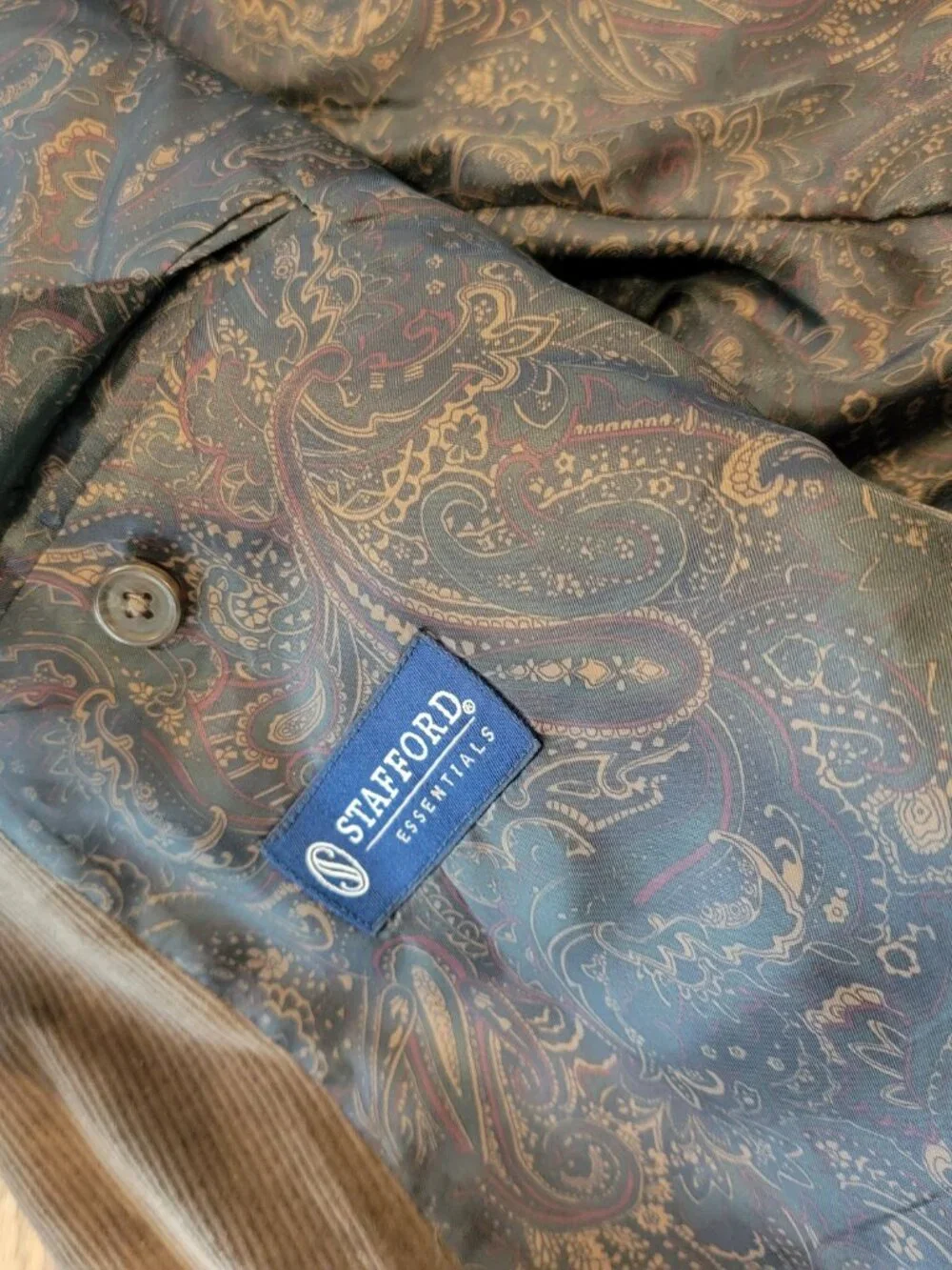 Stafford Essentials Two Button Dark Brown Corduroy Sport Coat Blazer Classic Fit